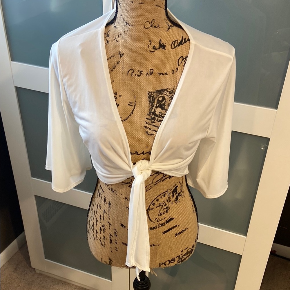 Windsor White Tie-Front Shrug
